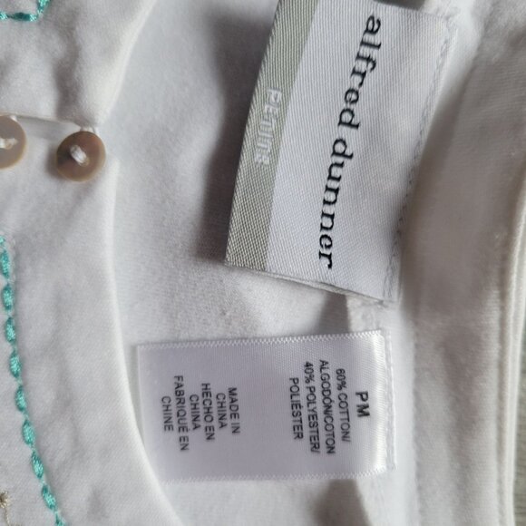 Alfred Dunner PM White Embroidered Flamingo & Palm Trees Cotton Blend Short Slee - Picture 4 of 10